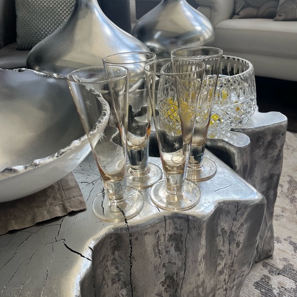 Rare vintage gold tinged atomic age, starburst celebration glasses set of four - Picture 13 of 17